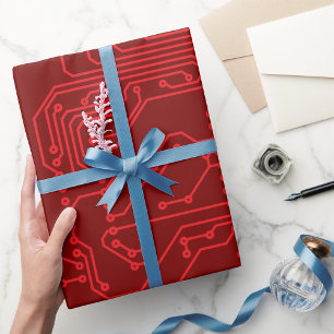 Retro Red Circuit Board Tech Pattern Wrapping Paper