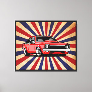 Retro Red Classic Car Illustration – Vintage Muscl Canvas Print