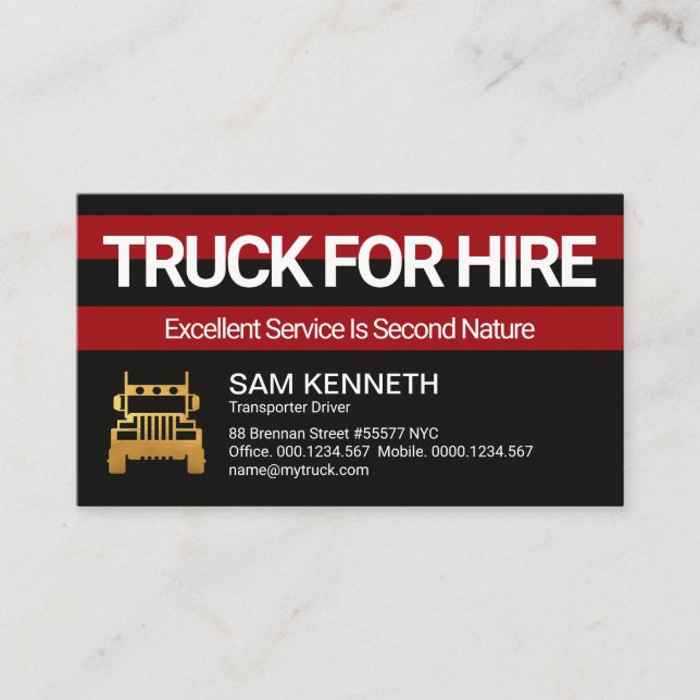 Retro Red Column Truck Transport Business Card (Front)