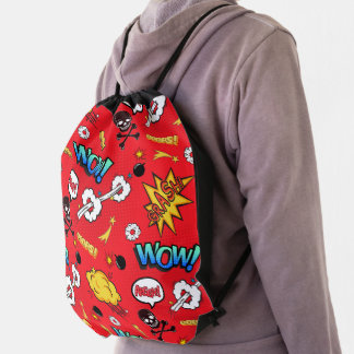 Retro Red Comic Book Pop Art Explosion Pattern Drawstring Bag