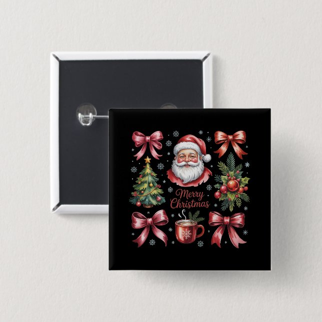Retro Red Coquette Christmas Cute Xmas Holiday Button (Front & Back)