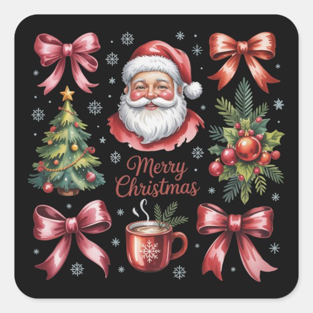 Retro Red Coquette Christmas Cute Xmas Holiday Square Sticker (Front)