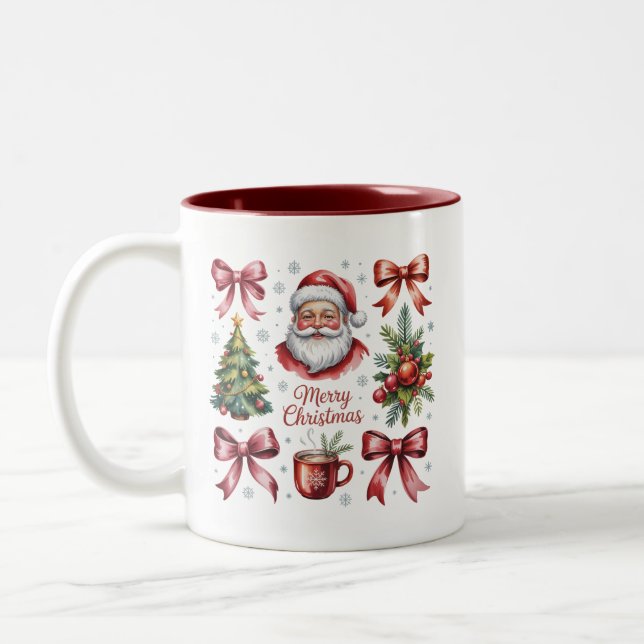Retro Red Coquette Christmas Cute Xmas Holiday Two-Tone Coffee Mug (Left)