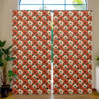 Retro Red & Cream Poppy Curtains