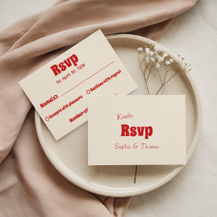 Retro Red & Cream Vintage Typography Wedding RSVP Card