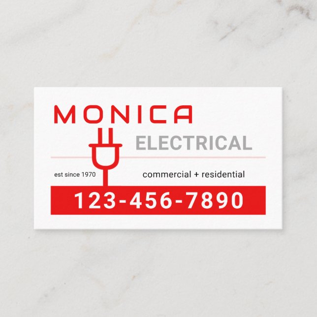 Retro Red Electric Power Plug Business Card (Front)