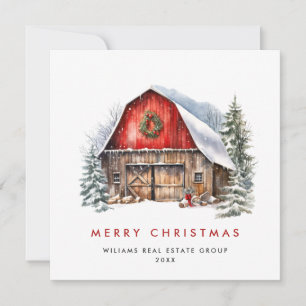 Retro Red Farm Barn Christmas Corporate Holiday Card