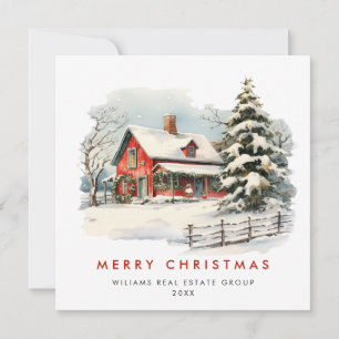 Retro Red Farm Barn Christmas Corporate Holiday Card