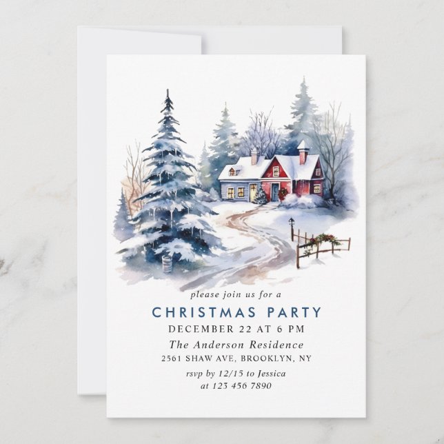 Retro Red Farm Barn Christmas Holiday Party Invitation (Front)