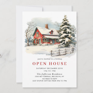 Retro Red Farm Barn Christmas Open House Invitation