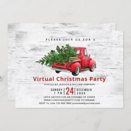 Retro Red Farm Truck Birch Christmas Holiday Party Invitation