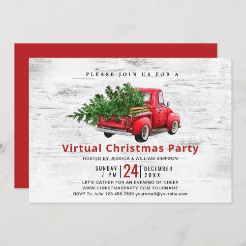 Retro Red Farm Truck Birch Christmas Holiday Party Invitation