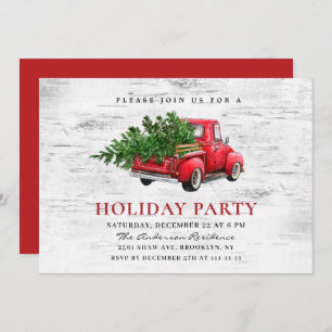 Retro Red Farm Truck Birch Christmas Holiday Party Invitation