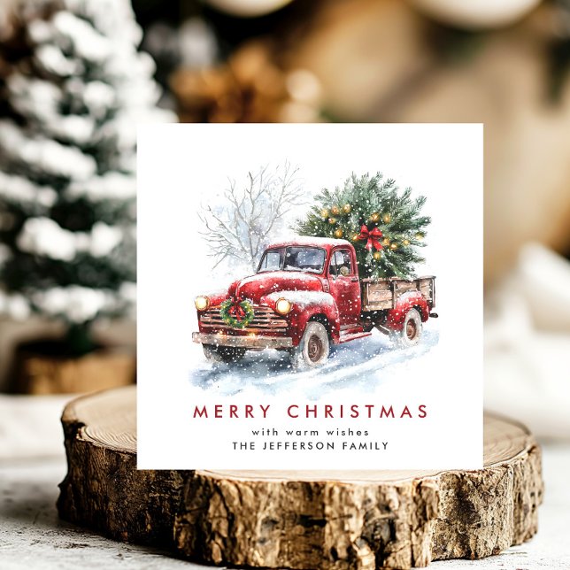 Retro Red Farm Truck Bohemian Christmas Tree Holiday Card (Creator Uploaded)