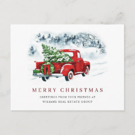 Retro Red Farm Truck Christmas Corporate Greeting Postcard