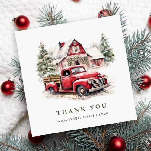 Retro Red Farm Truck Christmas Corporate Holiday Thank You Card