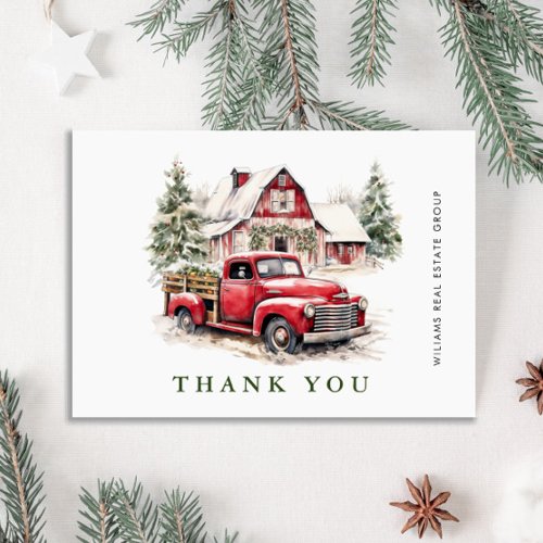 Retro Red Farm Truck Christmas Corporate Holiday Thank You Card
