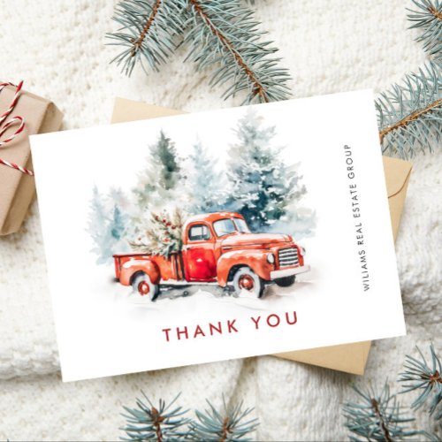 Retro Red Farm Truck Christmas Corporate Holiday Thank You Card