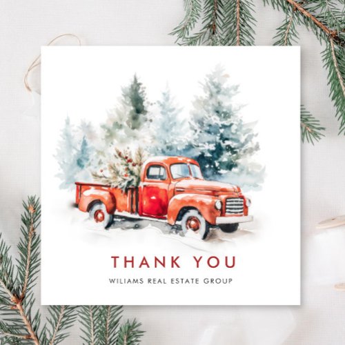 Retro Red Farm Truck Christmas Corporate Holiday Thank You Card