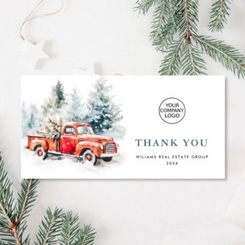 Retro Red Farm Truck Christmas Corporate Holiday Thank You Card