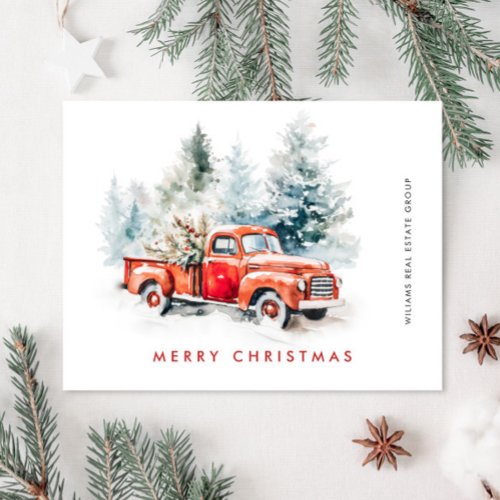 Retro Red Farm Truck Christmas Greeting Corporate Postcard