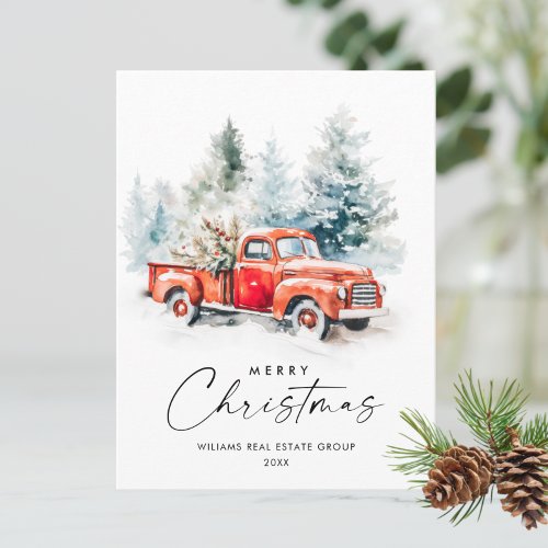 Retro Red Farm Truck Christmas Greeting Corporate Postcard