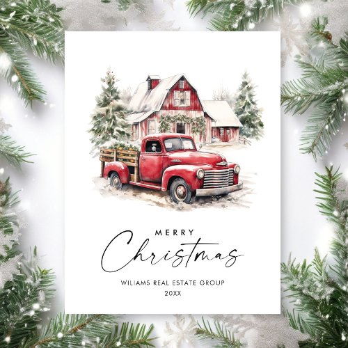 Retro Red Farm Truck Christmas Greeting Corporate Postcard