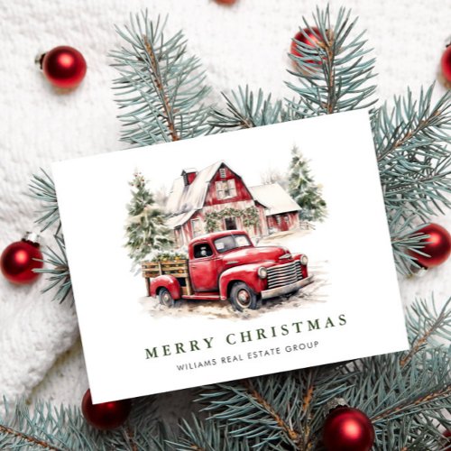 Retro Red Farm Truck Christmas Greeting Holiday Postcard