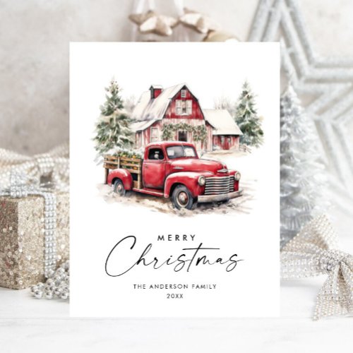 Retro Red Farm Truck Christmas Greeting Holiday Postcard