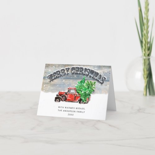 Retro Red Farm Truck Christmas PHOTO Greeting Holiday Card