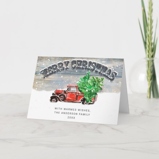 Retro Red Farm Truck Christmas PHOTO Greeting Holiday Card (Front)