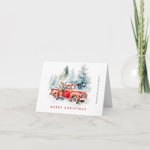 Retro Red Farm Truck Christmas Tree Corporate Holiday Card