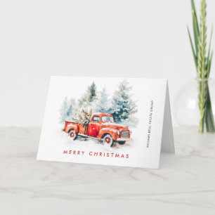 Retro Red Farm Truck Christmas Tree Corporate Holiday Card
