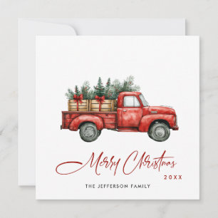 Retro Red Farm Truck Christmas Tree Greeting Holiday Card