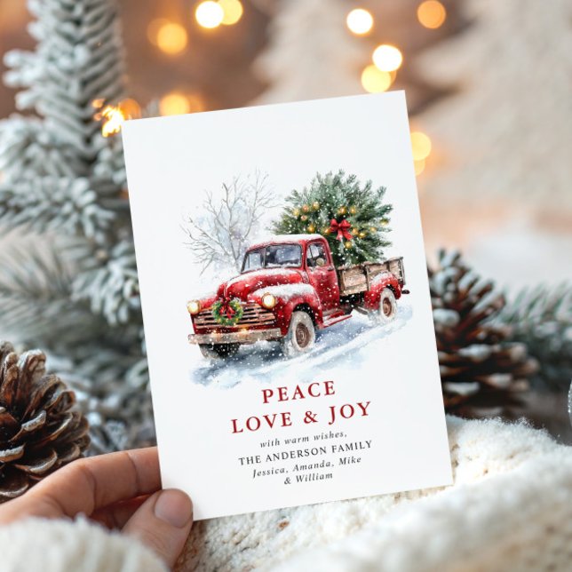Retro Red Farm Truck Christmas Tree Greeting Holiday Card (Creator Uploaded)