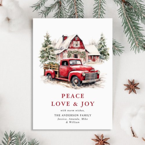 Retro Red Farm Truck Christmas Tree Greeting Holiday Card