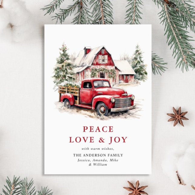 Retro Red Farm Truck Christmas Tree Greeting Holiday Card (Creator Uploaded)