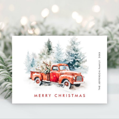 Retro Red Farm Truck Christmas Tree Greeting Holiday Card