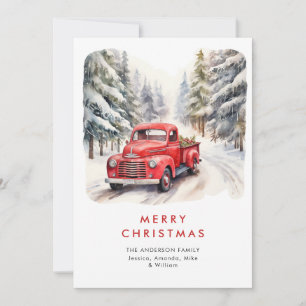 Retro Red Farm Truck Country Christmas Greeting Holiday Card