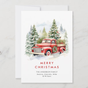 Retro Red Farm Truck Country Christmas Greeting Holiday Card