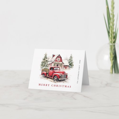 Retro Red Farm Truck Country Christmas Greeting Holiday Card