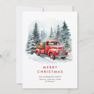 Retro Red Farm Truck Country Christmas Greeting Holiday Card