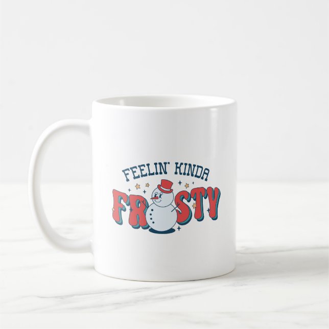 Retro Red Feelin' Kinda Frosty Funny Snowman Coffee Mug (Left)