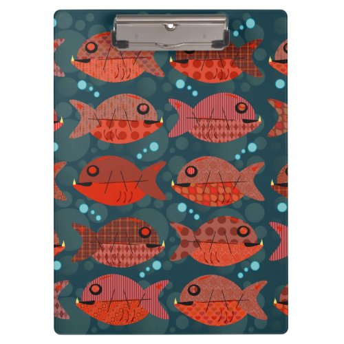 Retro Red Fish Swanky Swimming Pattern Fun Clipboard
