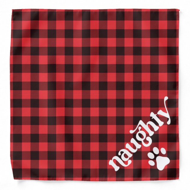 Retro Red Flannel Naughty Christmas Dog Bandana (Front)