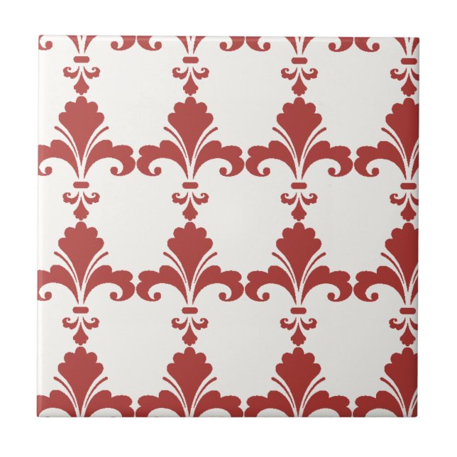 Retro Red Fleur-De-Lis Pattern Ceramic Tile (Front)
