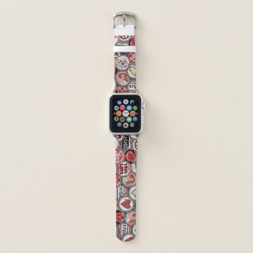 Retro Red Floral Heart Valentines Day Bottle Cap  Apple Watch Band