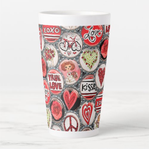 Retro Red Floral Hearts Girl Roses Valentines Day Latte Mug