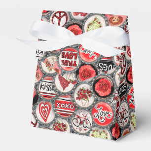 Retro Red Floral Hearts Valentine Bottle Cap Art Favor Boxes
