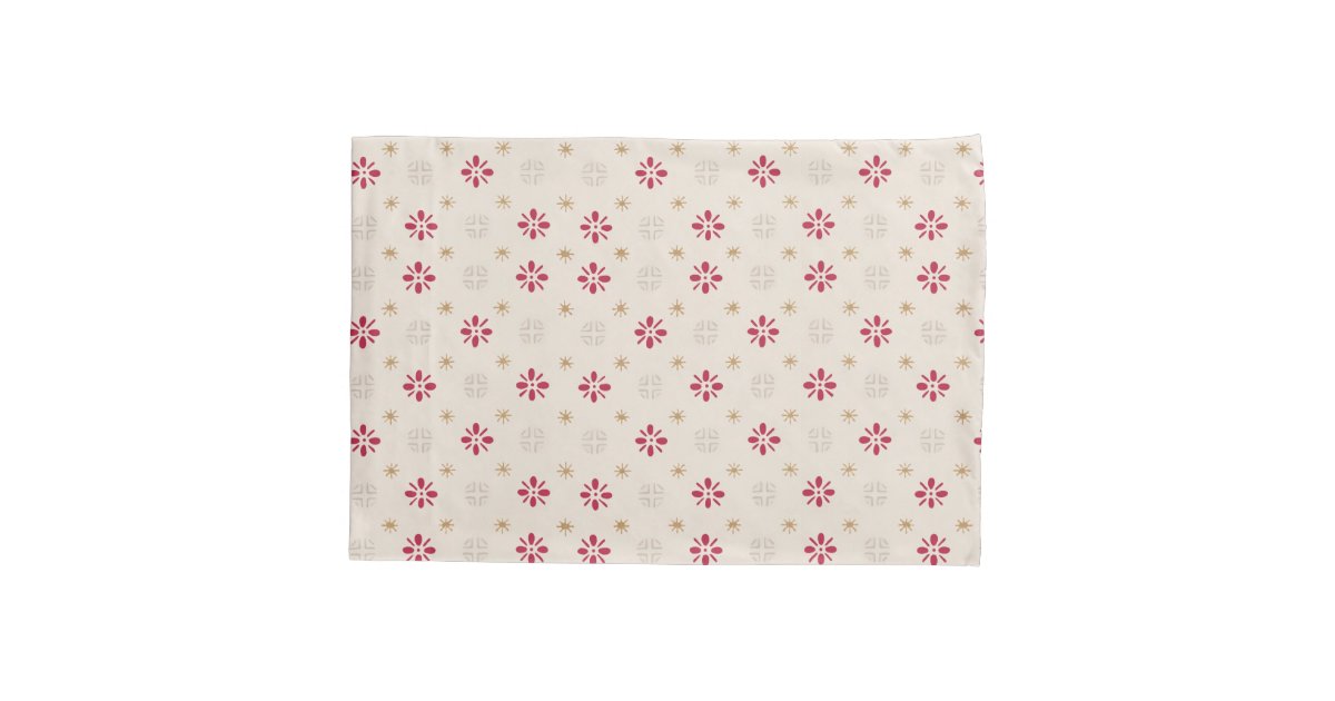 Retro Red Flower Gold Star Vintage Wallpaper Pillowcase Zazzle Com